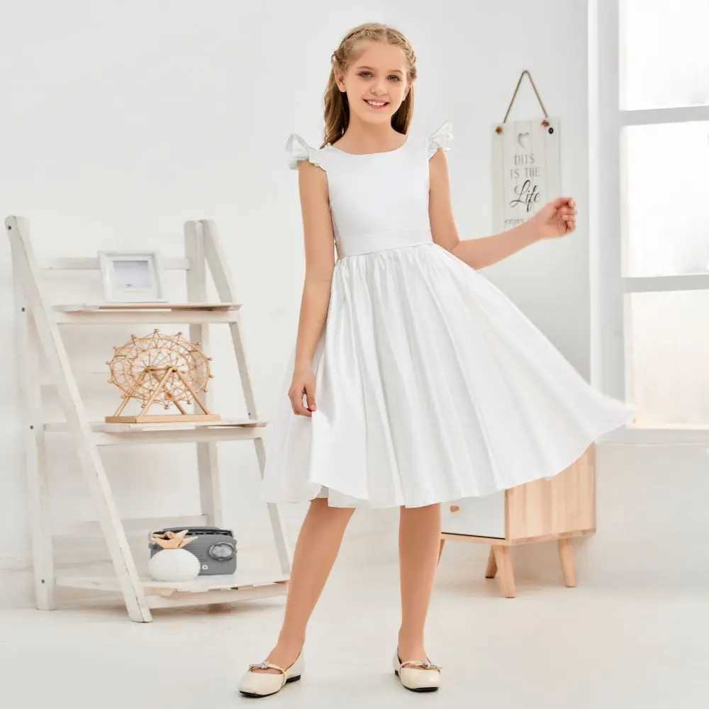Satin Ivory Junior Bridesmaid Dress For Wedding Birthday Evening Par Ball Pagent Prom Banquet Princess Flower Girl DressesXJ250108