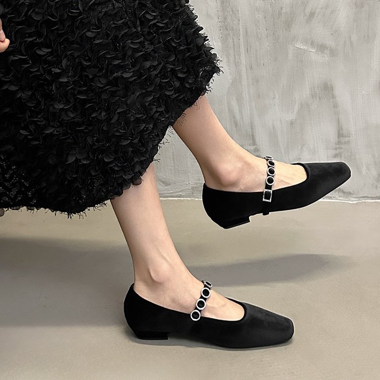 2025 Women Casual Shoes Flat Bottom New Fashion Retro Style Suede Mary Jane Shoes Triple Black Burgundy Free shipping