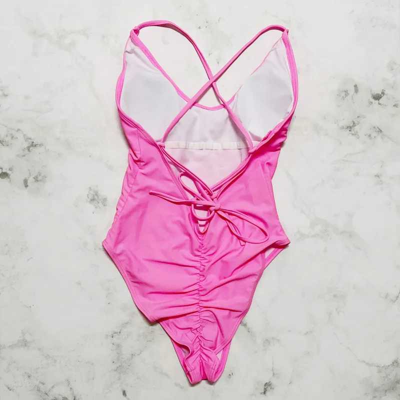 Sexy Fa Swimsuit With Chest Pad 1-Piece Swimwear Women Monokini Bandage Swimming Suit S-3XL Black Push Up Bathing SuitsXJ240108