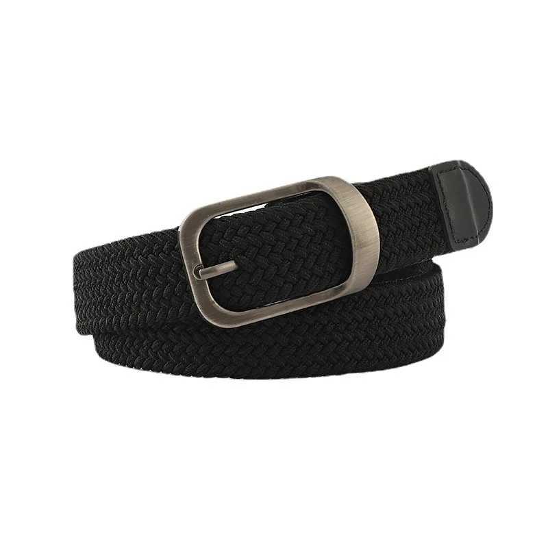 Unisex eyeless needle metal alloy rectangular buckle womens waistband elastic canvas waistband casual pants mens jeans waistband W250109