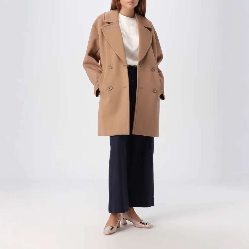 European American Autumn And Winter Plus Size Cross-Border Women's Doubles Breasted Mid Length Trench Coat, Woolen Coat
