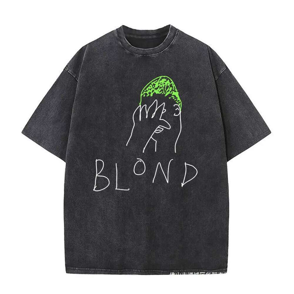 Rap singer Frank washed black men's ocean fashion T-shirt