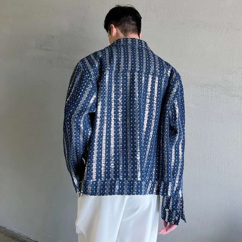 Denim Sequin Jacket Men's Short Coat Top Male Cardigan Fashion Long Sleeve Lapel Temperament Outerwear