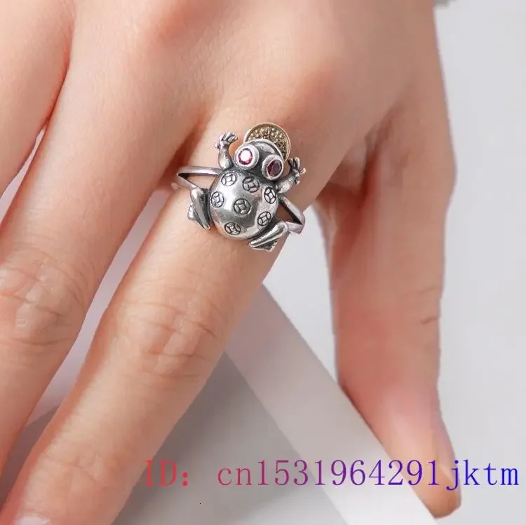 Red Jade Golden Frog Rings Gemstone Accessories Amulets 925 Silver Carved Adjustable Ring Natural Charm Jewelry Charms Women 250106