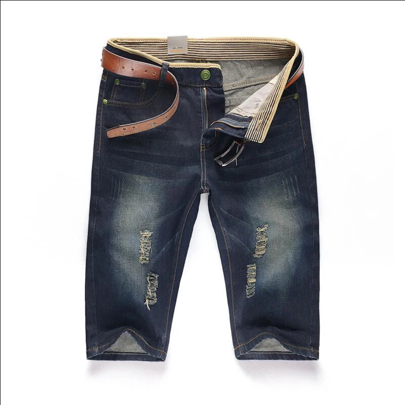 Summer Ripped Jeans Shorts Men Straight Denim Male Fashion Casual Work Mens Clothing No Belt 250106