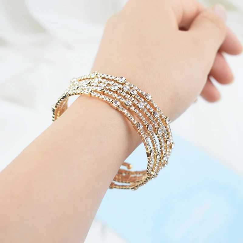 Luxury Crystal Bracelet Ladies Gold Silver Plated Bracelet Bride 7 Color Rhinestone Woman Bracelet Party Bridesmaid Gift JewelryXJ250109