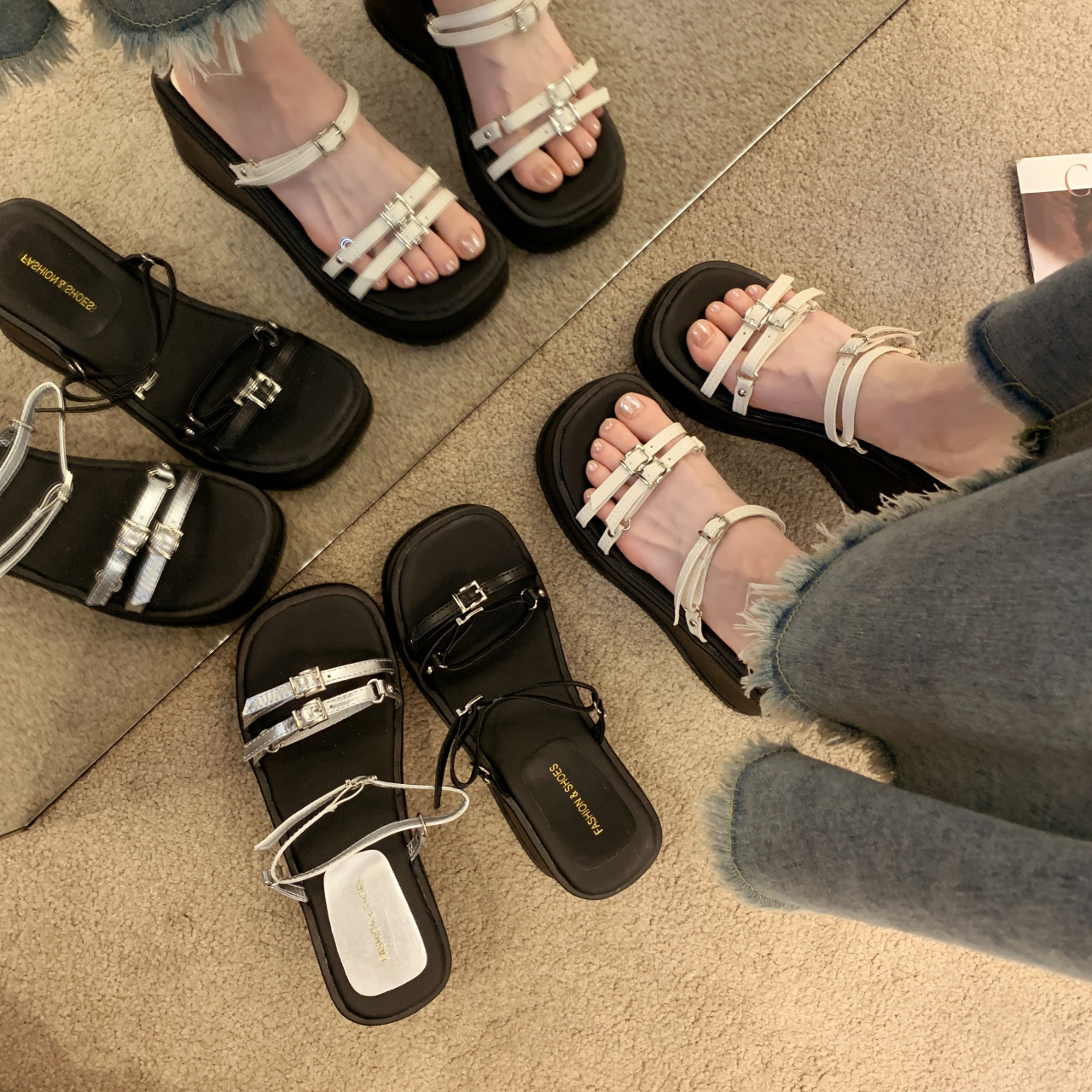 NEW hot Women Slippers High Heel Increase Height Anti-slip New Fashion Korean Version Triple Black Beige hot Sier Free shipping