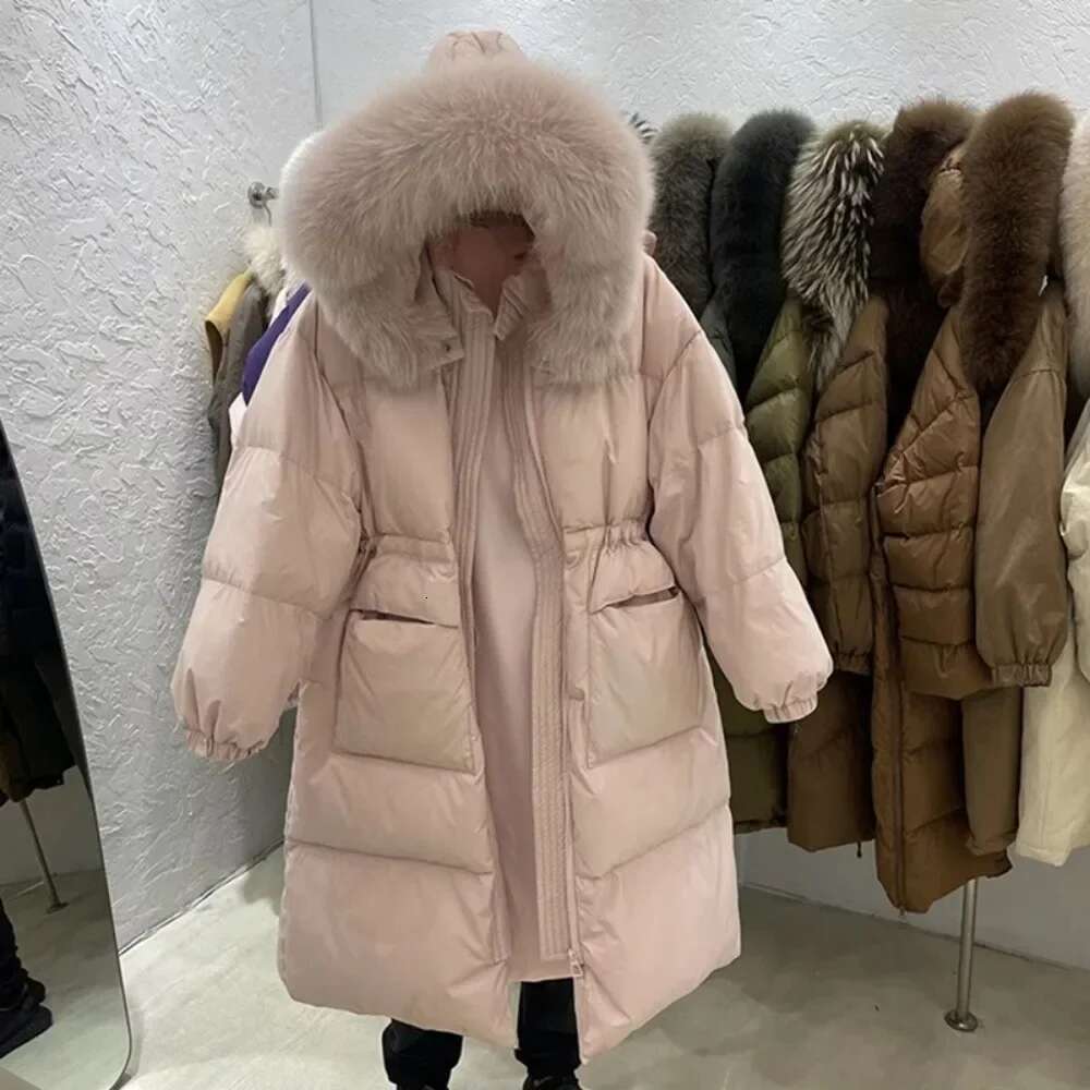 Outerwear Long Puffer 2024 Real Fox Fur Collar Jacket Women Duck Down Coat Warm Female Fluffy Parkas Loose
