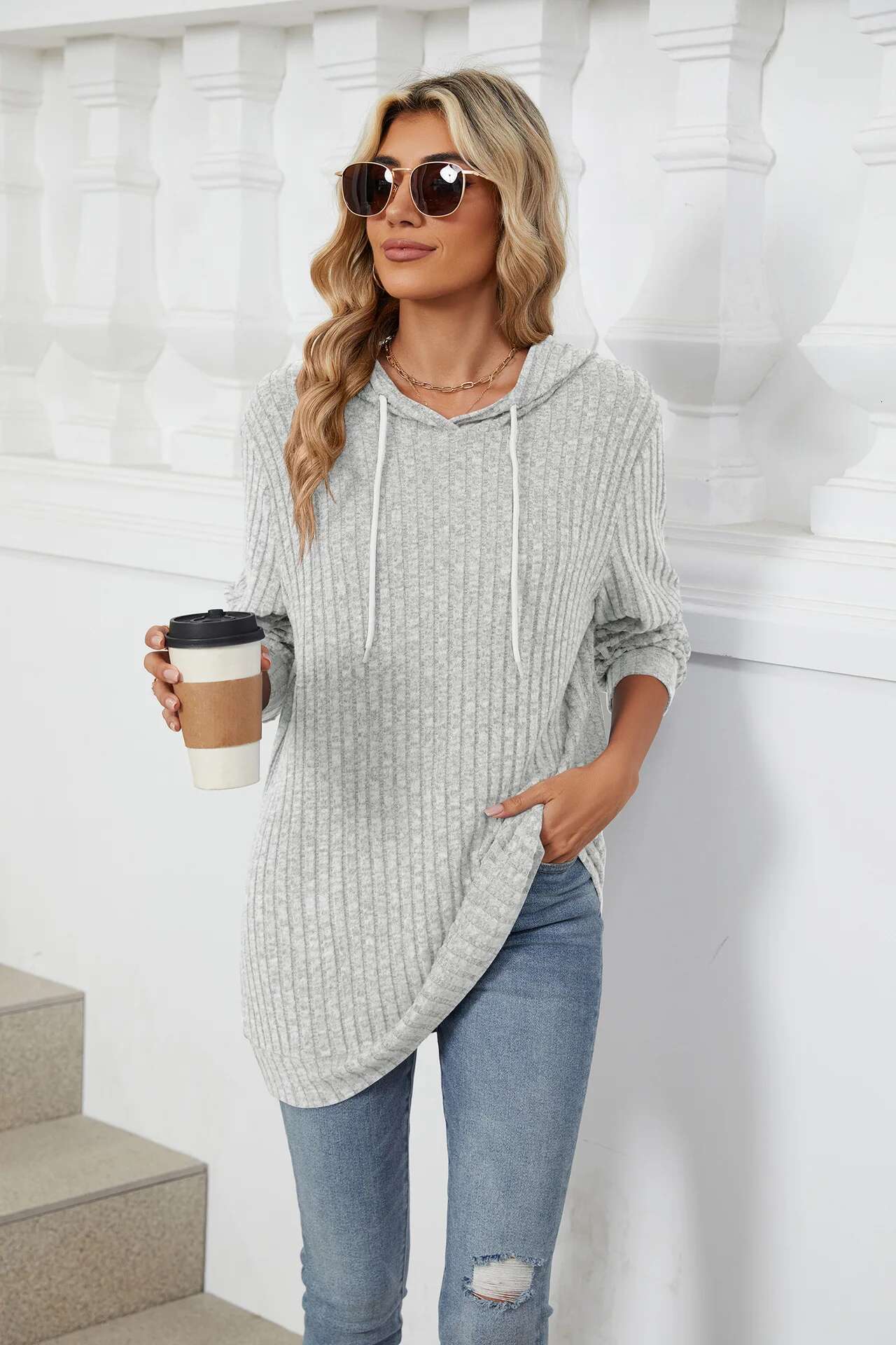 2025 New Women's Solid Color Hooded Drawstring Casual Long Sleeved Sportswear Fashionable Designer Sweatshirt