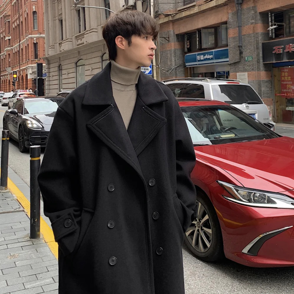 Winter High Quality Woolen Trench Coats Men Korean Style Male Casual Trenchcoat Mens Streetwear GrayKhakiBlack 250106