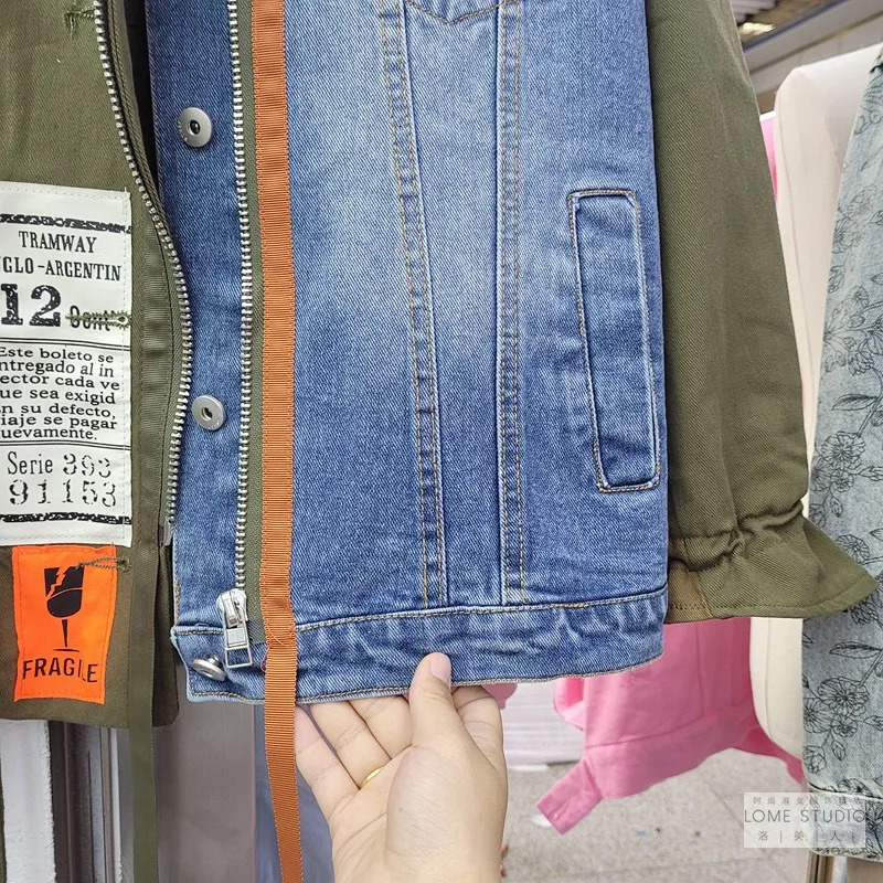 Autumn Fashion Long Sleeve Patchwork Hit Color Denim Jacket Women Outerwear CasualLoose Jeans Female Streetwear 250109