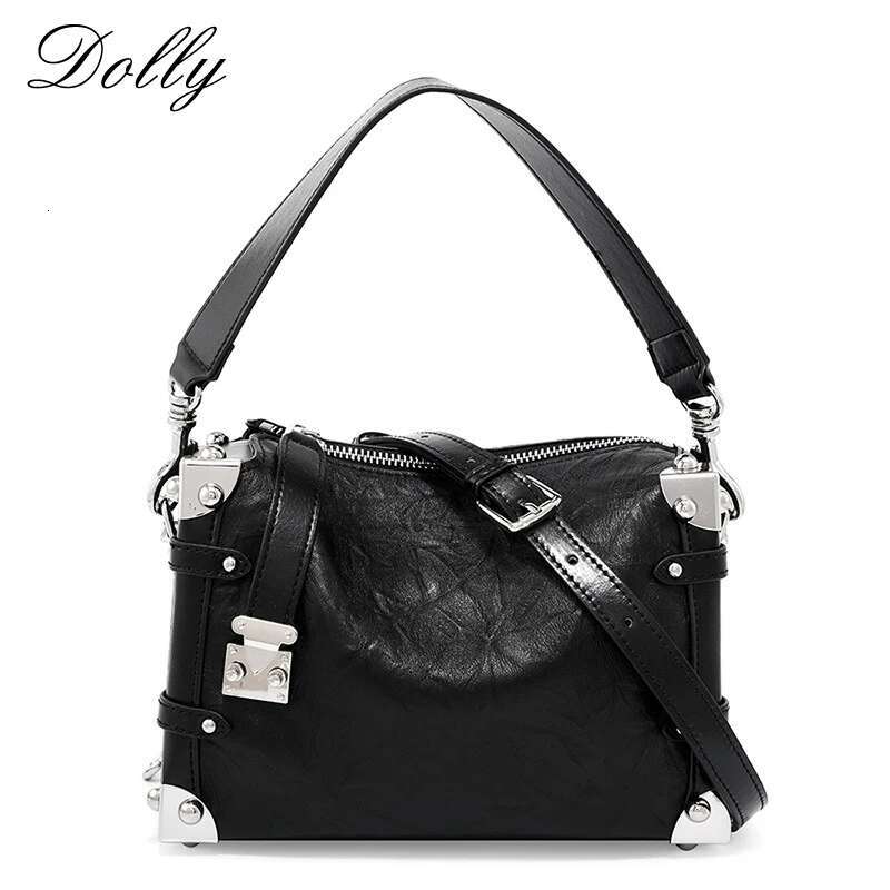 Y2k Genuine Leather Single High-End Shoulder For Women Retro Cowhide Ladies Designer Crossbody Box Small Black Bag
