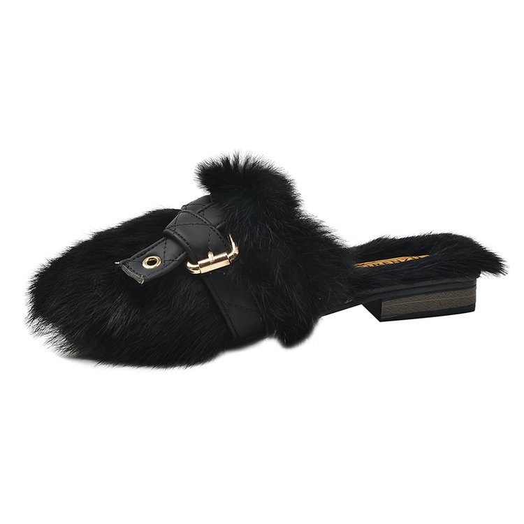 Women Slippers Winter Warm Flat Bottom New Fashion Square Toe Versatile Triple Black Beige Khaki Free shipping