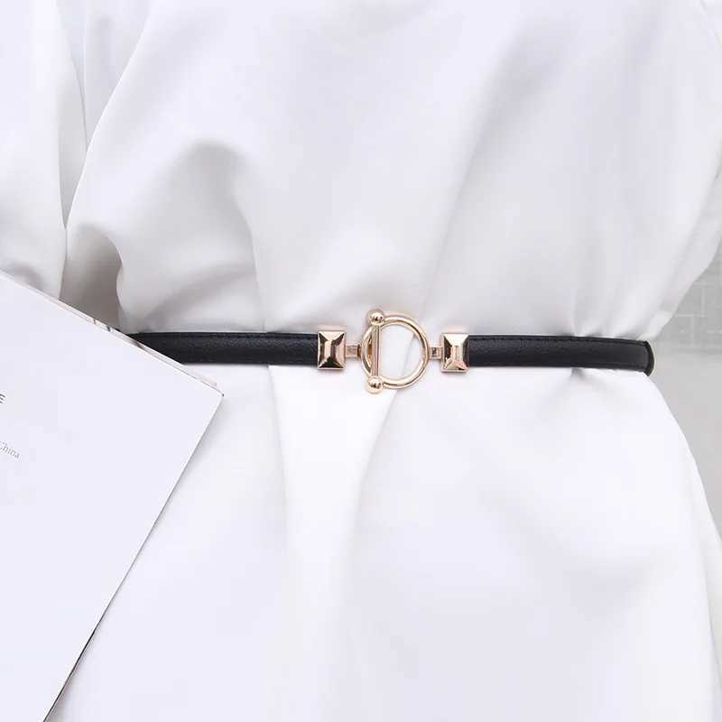 Adjustable PU leather womens dress with thin waist belt and gold buckle womens waist belt W250109