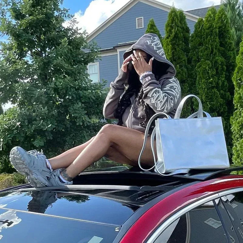 Winter Letter Printed Zip Up Hoodie Streetwear Women Cyber Y2k Jackets Cardigan Gothic Punk Clothes Sweatshirts 250108