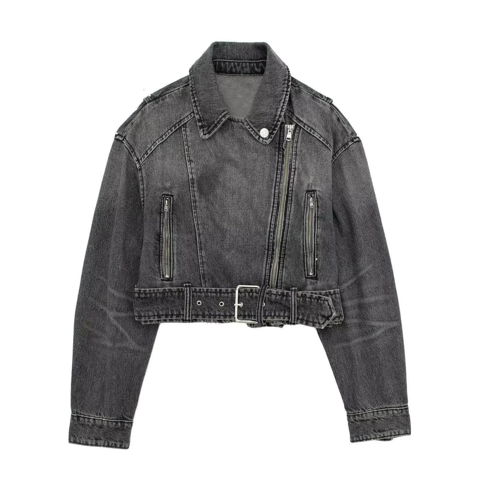 Autumn New Borderless Women's Fashion Motorcycle Greywashing Lapel Denim Jacket European And American Style Clothing