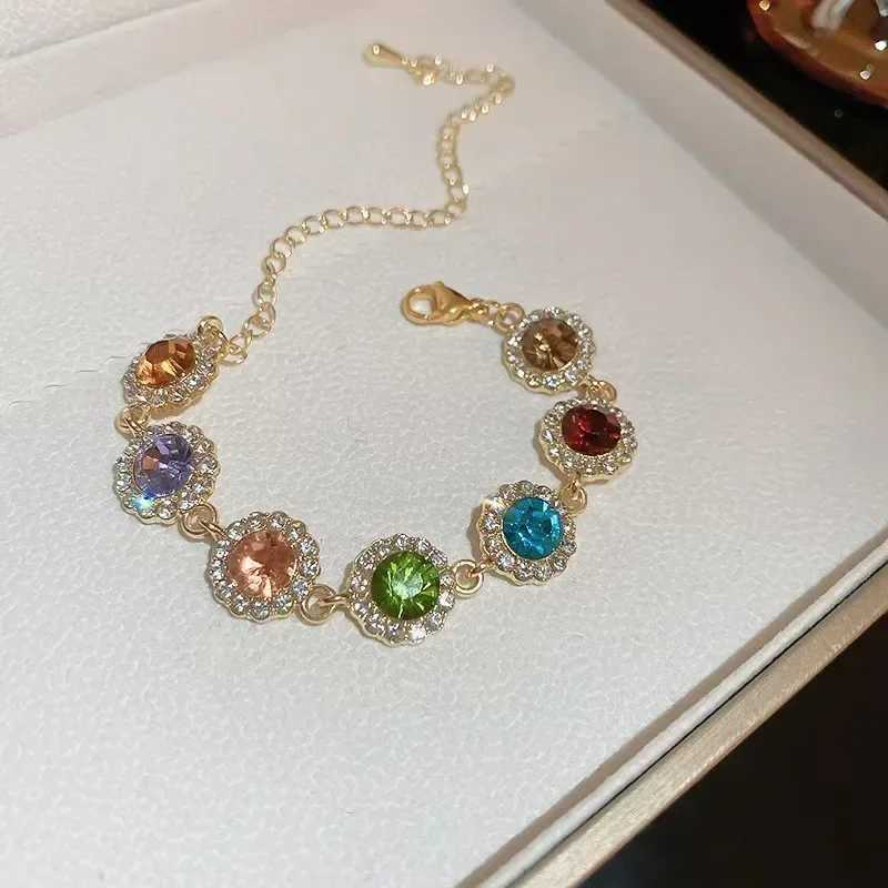 Luxurious Colorful Crystal Chain Bracelet For Women Fashion Personalized Daily Accory Party Jewelry Birtay Anniversary GiftXJ250109