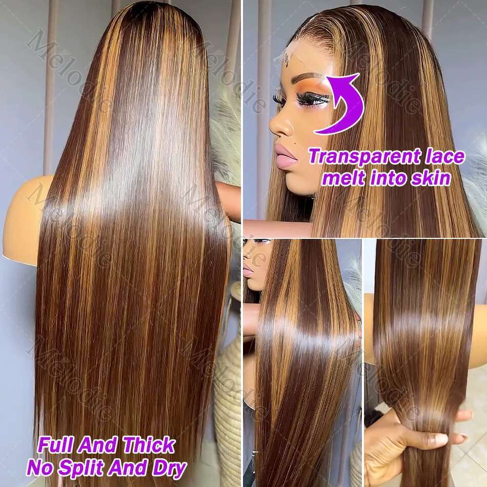 Melodie 30 40 Inch Highlight Wigs Human Honey Blonde Colored Straight 13X6 Lace Frontal Wig 220% Brazilian Hair For Women