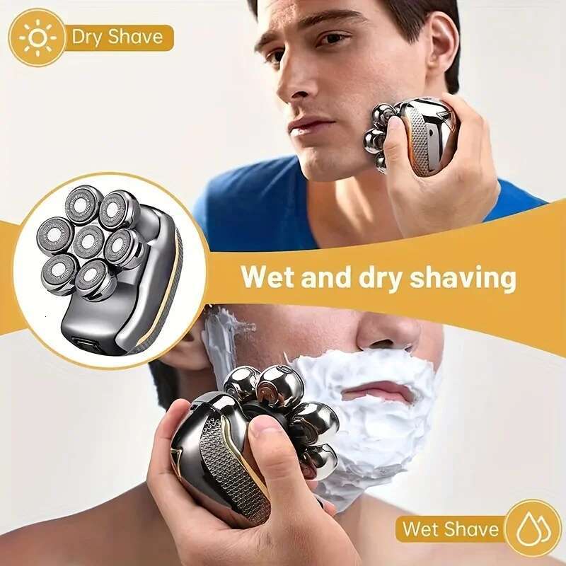 set Men's Razor - Rechargeable Cordless Hair Shaving Razors For Bald Man 6 In 1 Waterproof Wet Dry Beard Kit 7 Rotary Heads