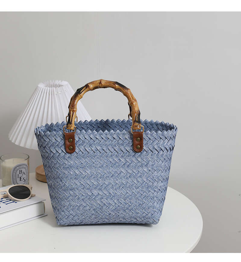 New Retro French Bag Versatile Large Capacity Woven Hand-Held Vegetable Basket Bag, Vacation Beach Bags