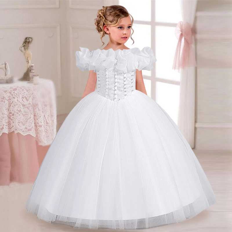 Girls Pearl Sequin Princess Dress 4-12 Fashion Off Shoulder Bunny Dress Banquet High end Lacing Evening DressXJ250108