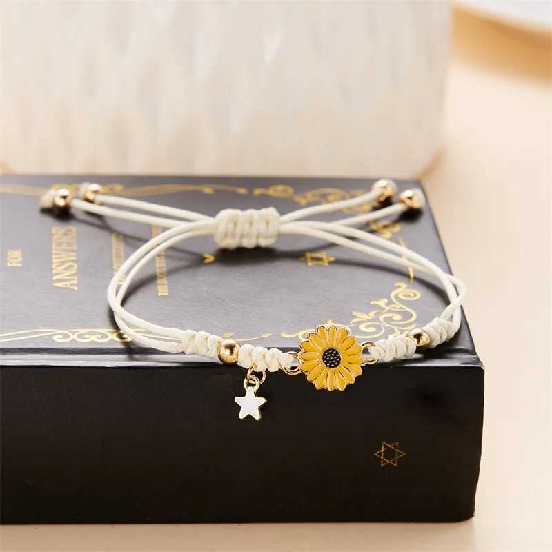 Korean Cute Sunflower Bracelets For Women Girls Daisy Flower Charm Woven Rope Lucky Bracelet Friendship DIY Jewelry Gifts TrenXJ250109