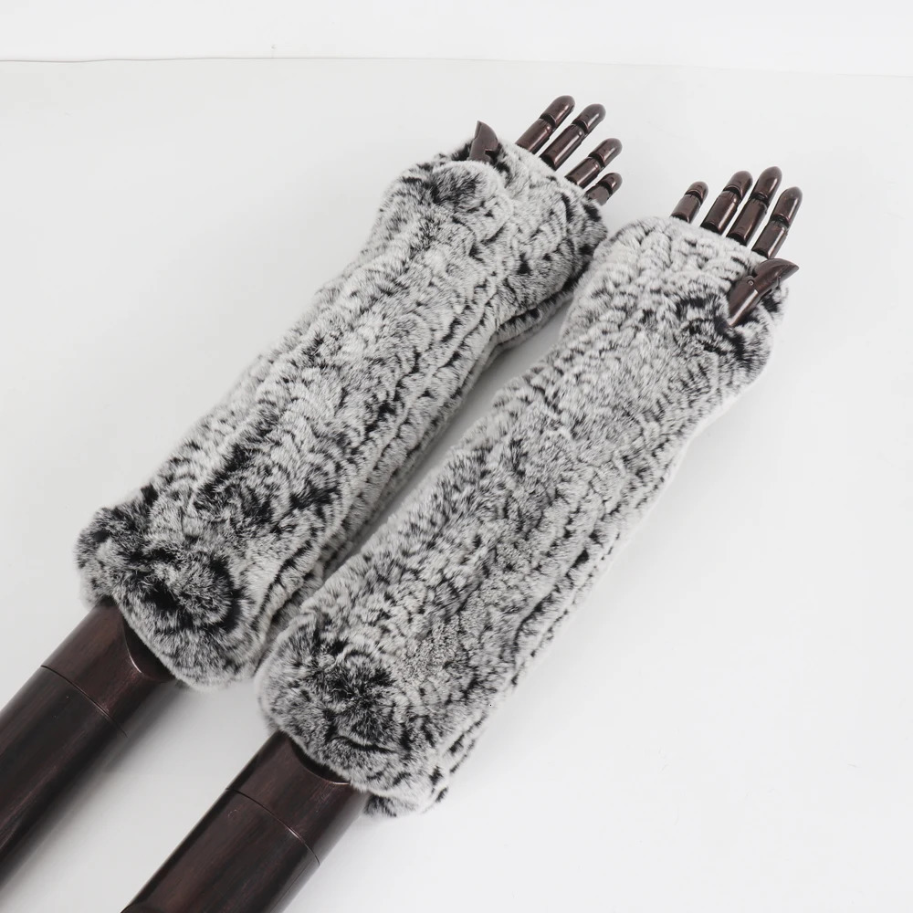 Fashion 100% Rex Rabbit Fur Womens Gloves Keep Warm in Winter Elastic Knitted Outdoor 241223