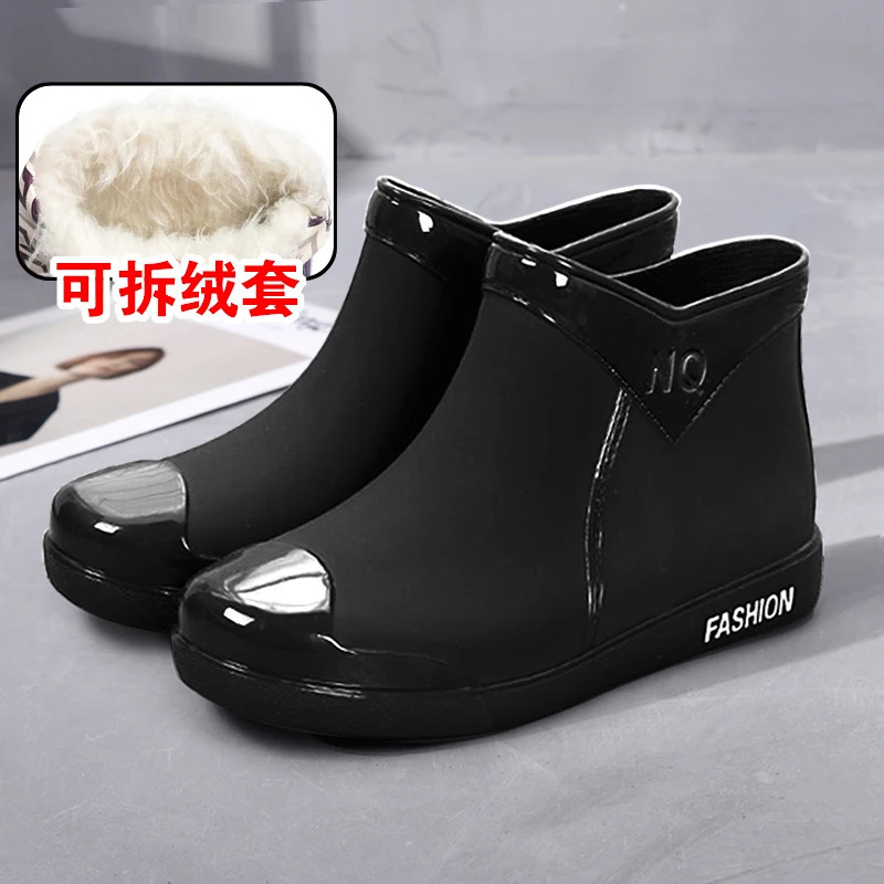 Rain Boots Womens Fashion Non-Slip Waterproof Short Tube Rubber Shoes Adult Rain Boots plus Velvet Warm Rain Shoes 250106