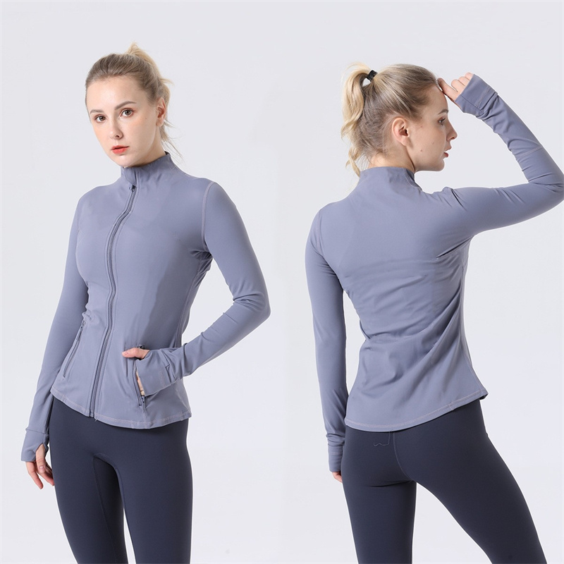 Women's Yoga long sleeves Jacket Solid Color Nude Sports Shaping Waist Tight Fitness Loose Jogging Sportswear Women's