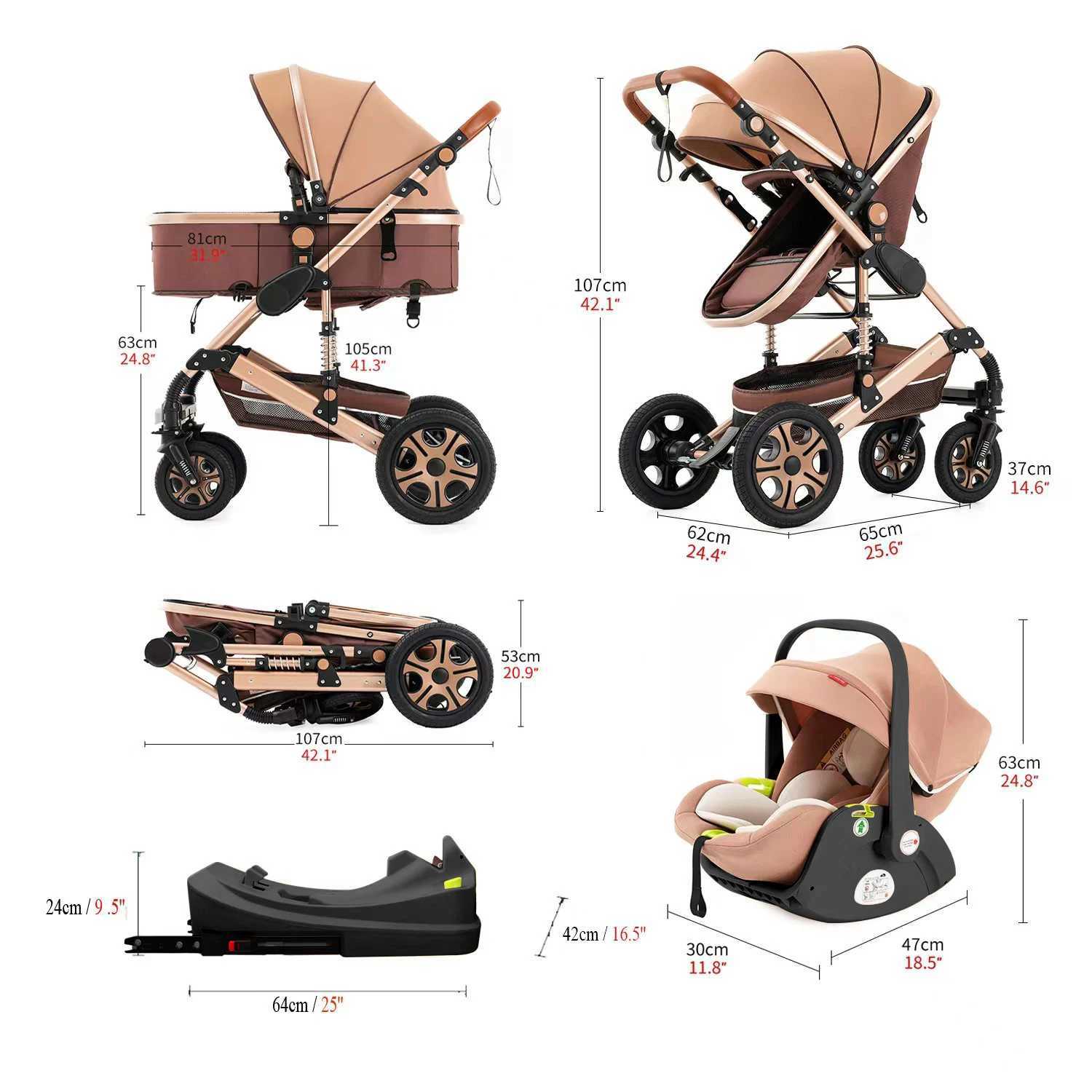 3-in-1 baby stroller baby travel system 3-in-1 baby stroller with Isofix base foldable newborn Pram reversible standard baby stroller Z250319