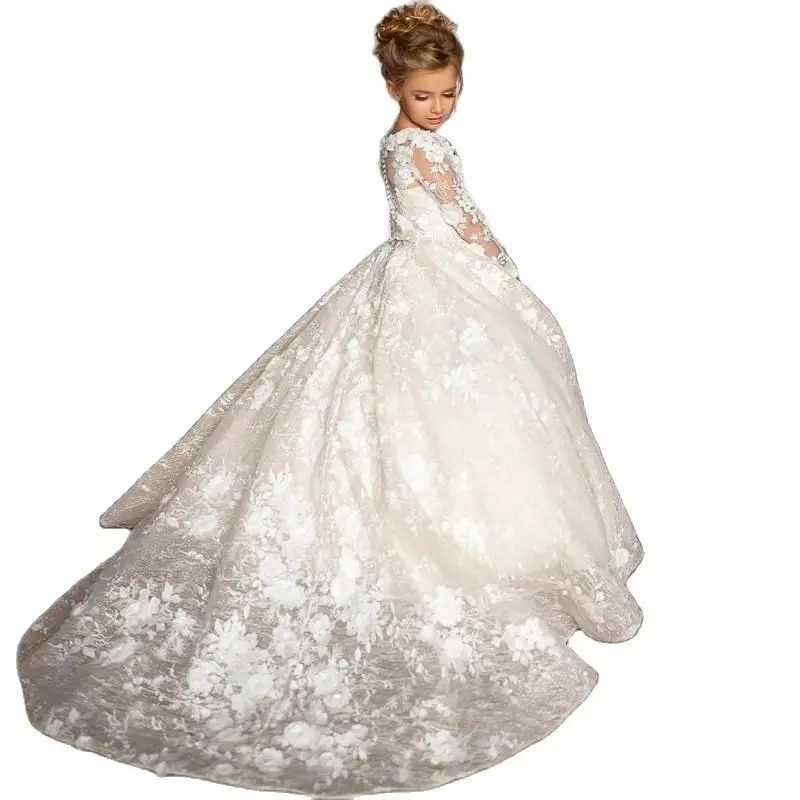 Flower Girl Dress White Tulle Lace Applique Elegant Wedding Litter Flower Child Birthday Celebration Eucharist Par DressXJ250108