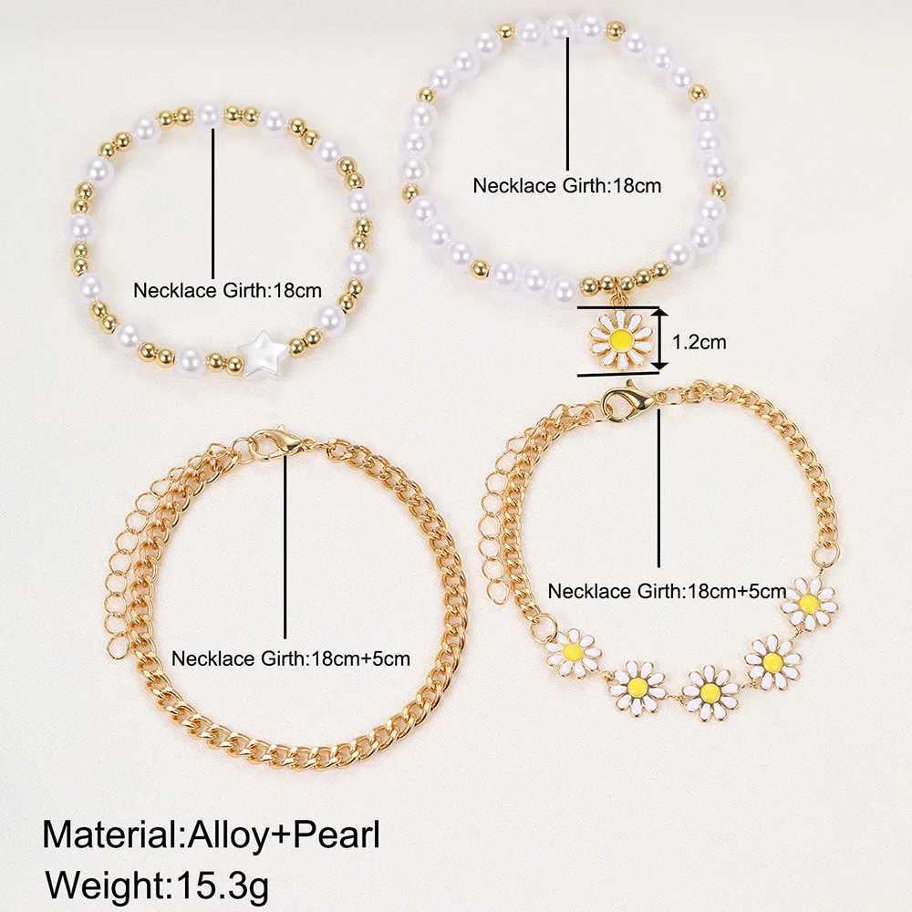 Elegant 4pc Daisy Imitation Pearl Bracelet Set - Cute Zinc Alloy Jewelry for Stylish Girls Ideal GiftXJ250109
