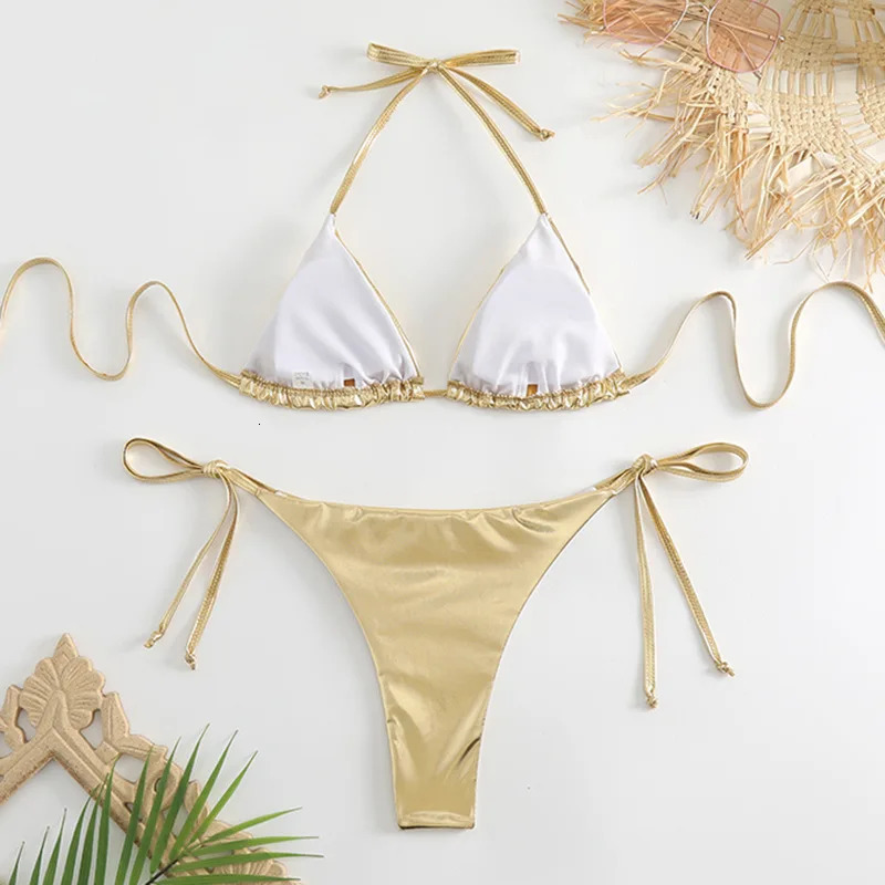 Swimsuit Bronzing Set For Women Sexy Side Tie Bikinis with Durable Gold Finish Bathing Suit Beachwear Ideal for Beach Pool 250106