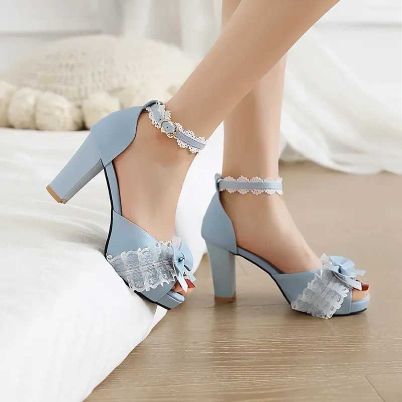 Childrens Fashion Lolita Sandals Sweet Lace Diapers Toe Bow High Heels Girls New Mary Jens Cosplay Princess Shoes W250108