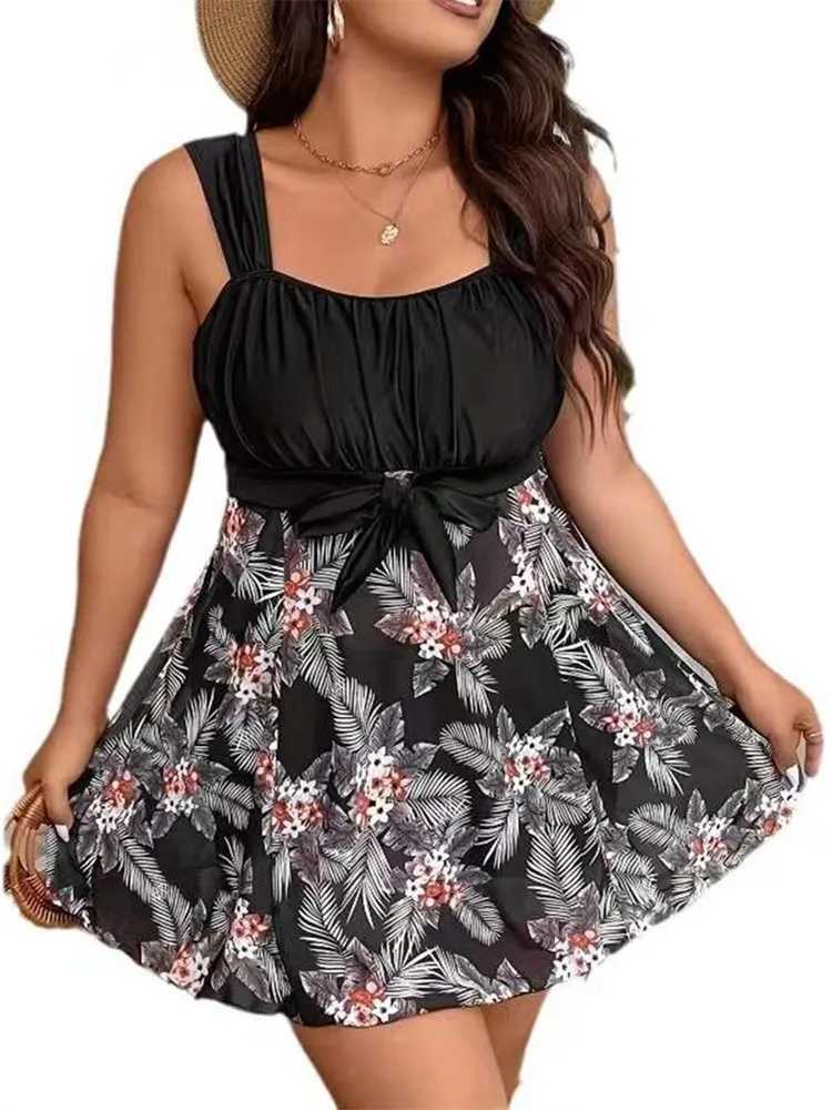 Tankini Plus Size Swimwear Women 2024 Swimdr Two-Piece Swimsuit Woman Bikini Beachwear Print High Waist Bathing Suit MonokiniXJ240108