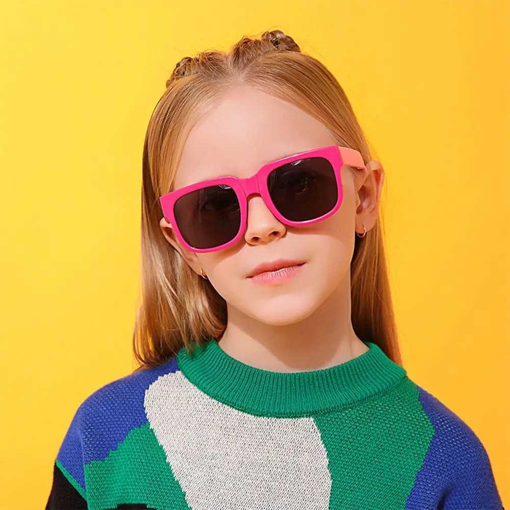 Childrens sunglasses are suitable for folding sunglasses for boys and girls childrens glasses with square frames travel goggles UV 400 shadow glasses 