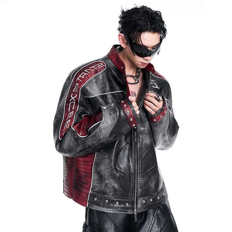 American Motorcycle Jacket Men Faux Leather Street Racing Suit Retro Original Designer Trendy High End Men's Coats