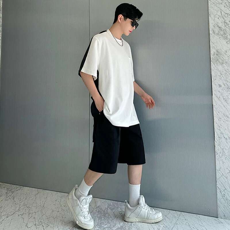 Translucent Splicing Multifunctional Short Sleeve T Shirt Personalized Trendy Street High Quality Men's Clothes