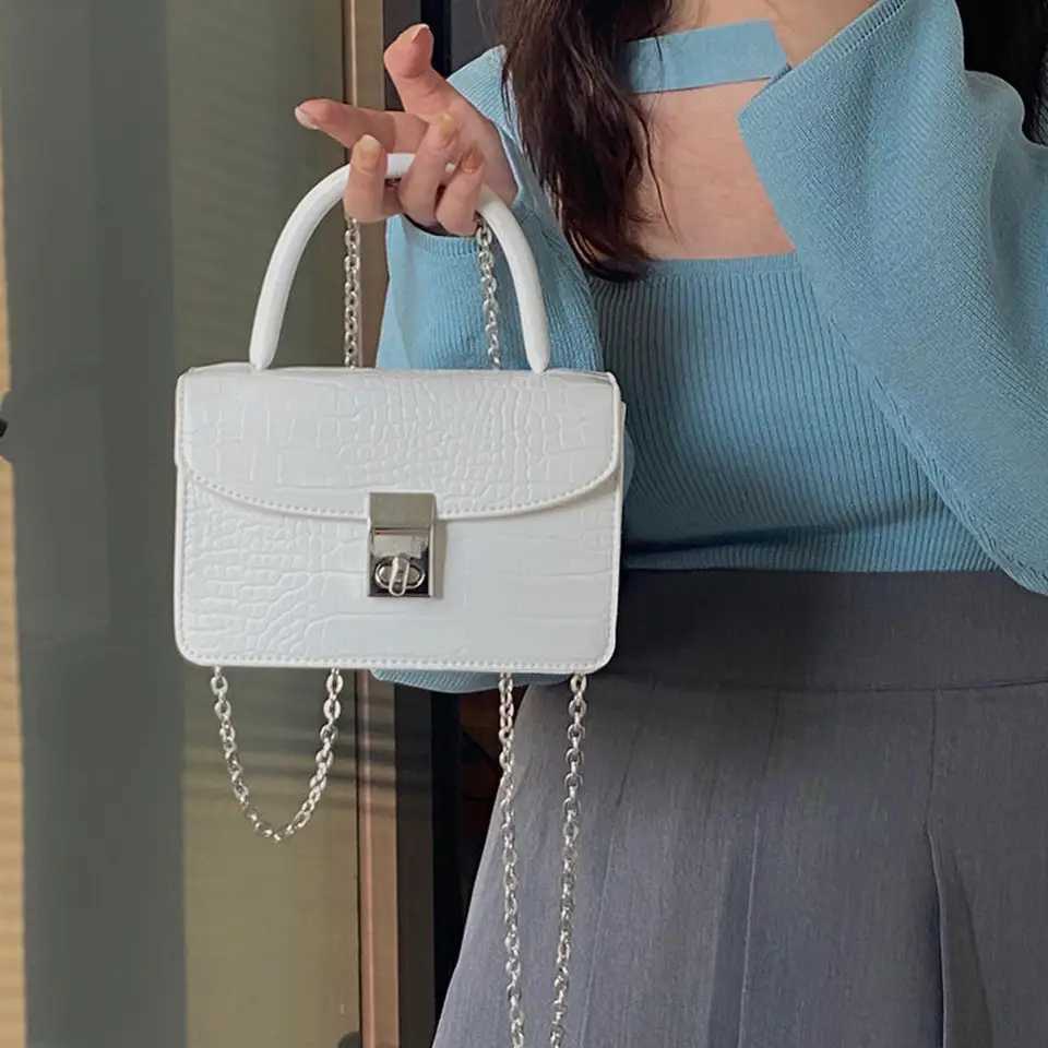 Fi odile Pattern Small Square Bag For Women Chain Shoulder Crossbody Bag Glossy Leather Buckle Handbag SahelXJ250108