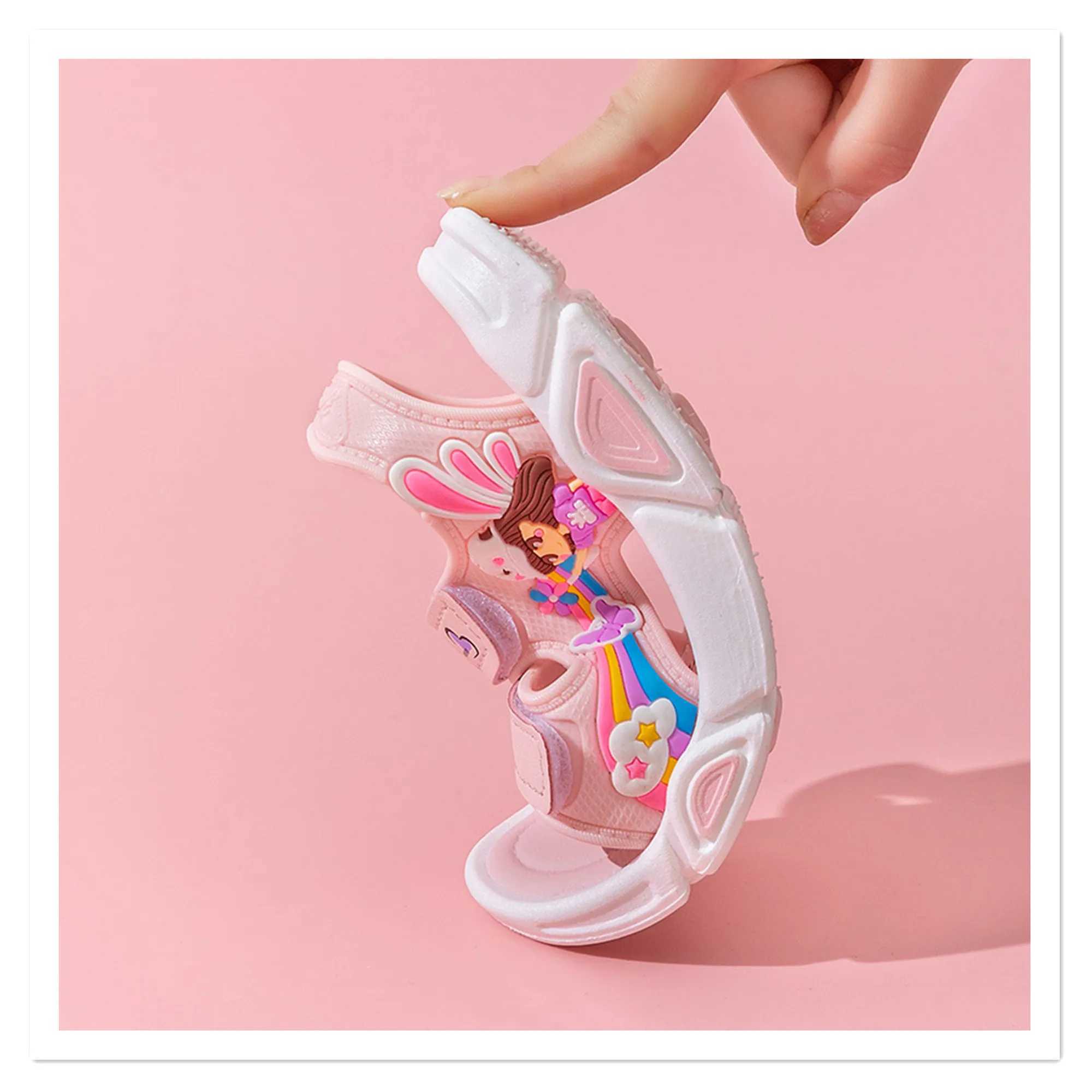 Summer Rainbow Girls Sandals Princess Sle Beach Sandals Slippers Fashionable Breathable White Bottom Beach Sandals W250108