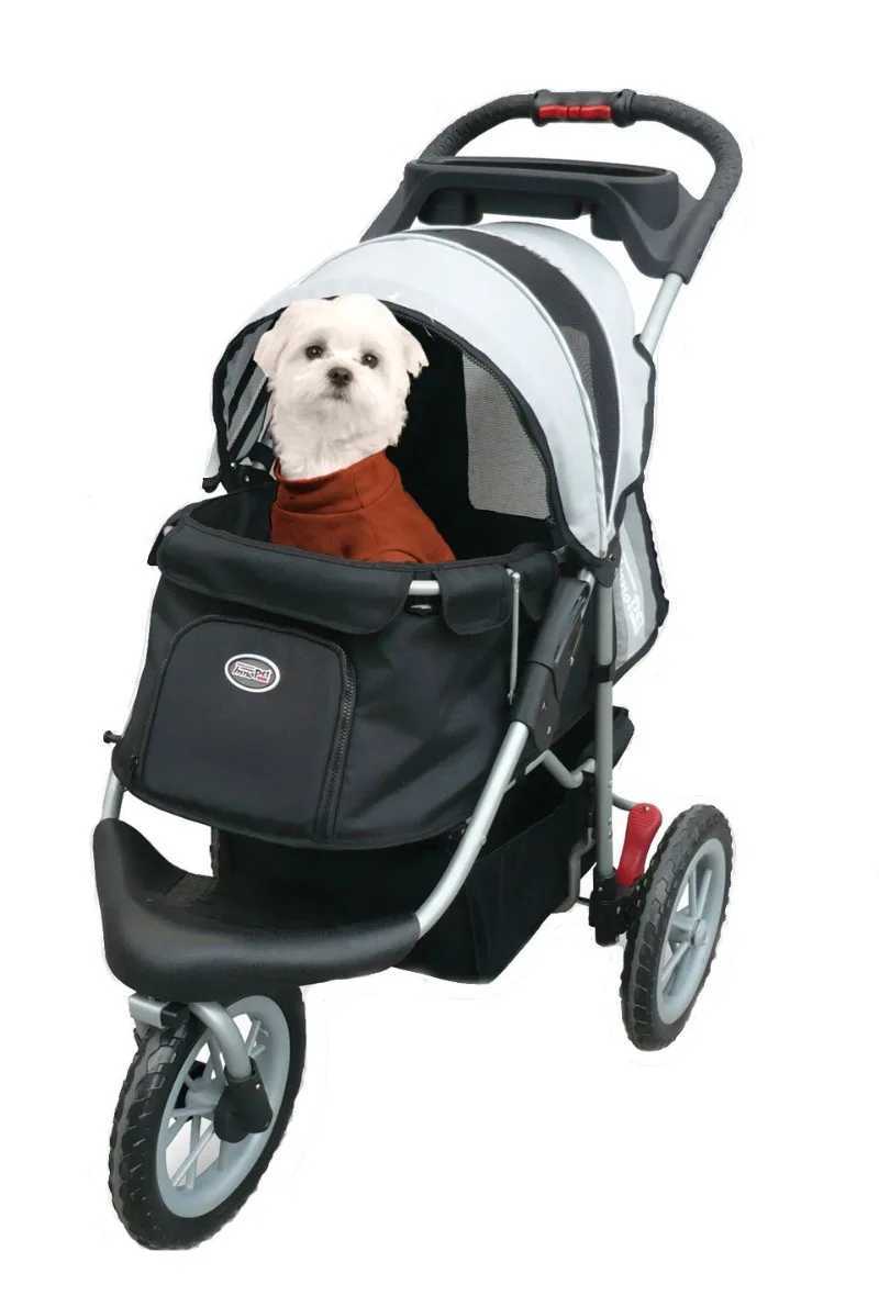Black/Silver Dog Carrier Cart Comfortable EFA Cart Foldable Pet Cart Hand Pusher Cart Hand Pusher Cart Rubber for Dogs and Cats W250109