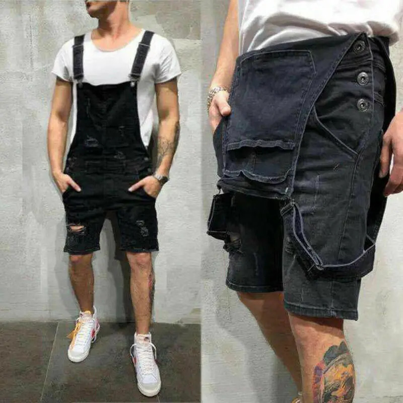Mens Casual Denim Jeans Overalls Jumpsuit Dungarees Cargo Work Shorts Playsuit 250107