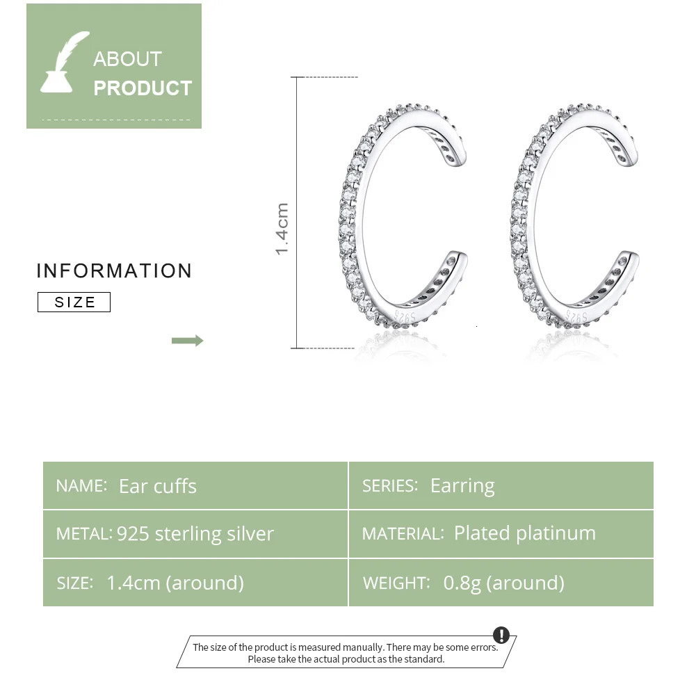 WOSTU 925 Sterling Silver Ear Cuff Clip Earrings Round Zircon Without Piercing Stack Earrings For Women Fashion Jewelry CQE842 250103