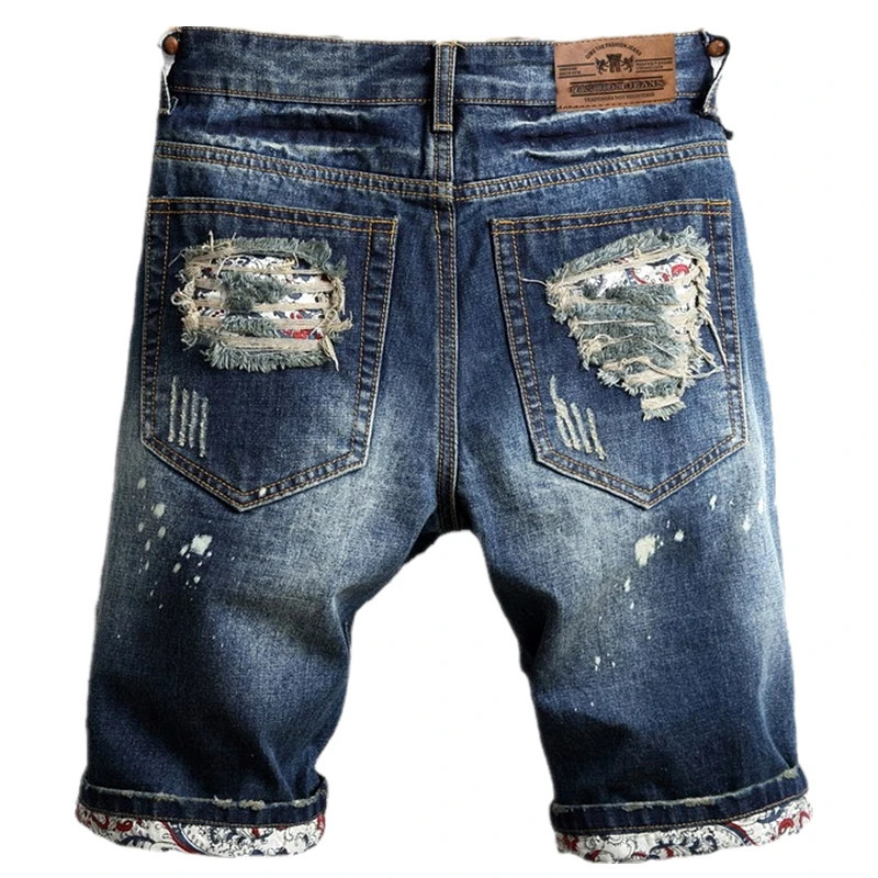 Summer Blue Men Vintage Ripped Short Jeans Streetwear Hole Slim Denim Shorts Male Clothes Big Size 2836 38 40 250109