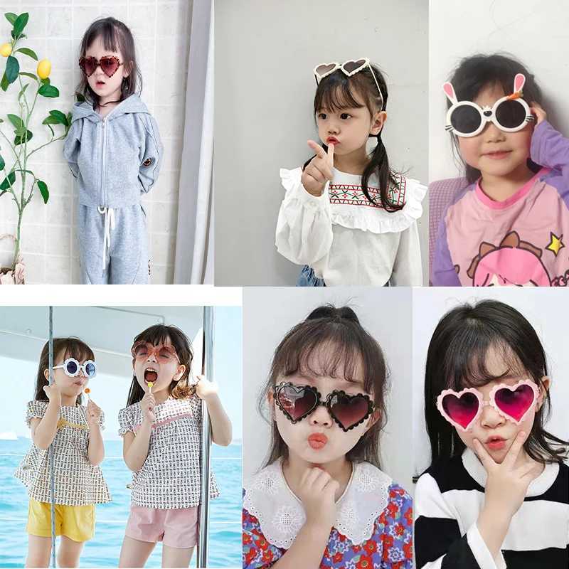 New Childrens Heart Sunflower Fruit Rabbit Ear Sunglasses for Girls Boys and Children Outdoor Circular Polarization UV400 Sunglasses W250109