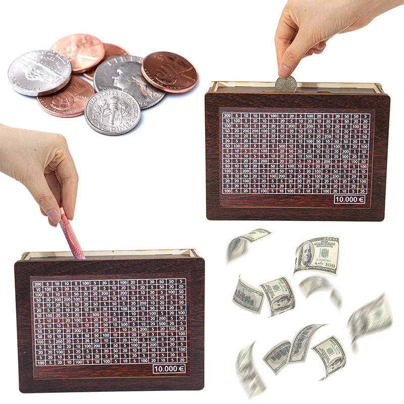Wooden cash box with counter wooden piggy bank cash box savings target of 1000/3000/5000/10000 euros 250103