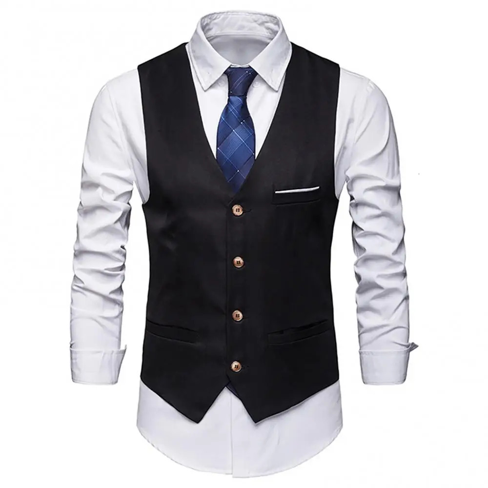 Mens Classic Formal Business Plus Size Men Solid Color Suit Vest Single Breasted Waistcoat 250107