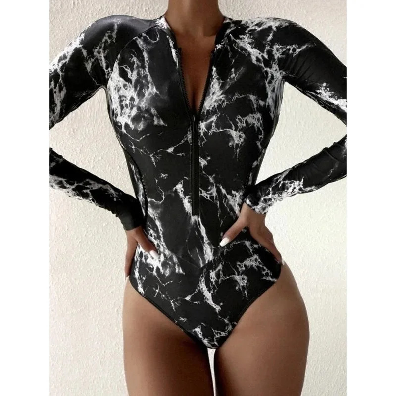 One-Piece Swimsuit Closed Long Sleeve Swimwear For Sports Surfing Bodysuit Women Swimming Bathing Suit Beachwear Pool Bather 250106