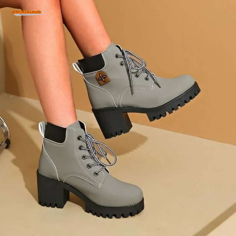 Autumn Winter Ankle Boots Women's Knit Elastic Socks Round Toe Chunky Heel Botas Fashion Footwear Woman Shoes 42 Size ddmykukumalu