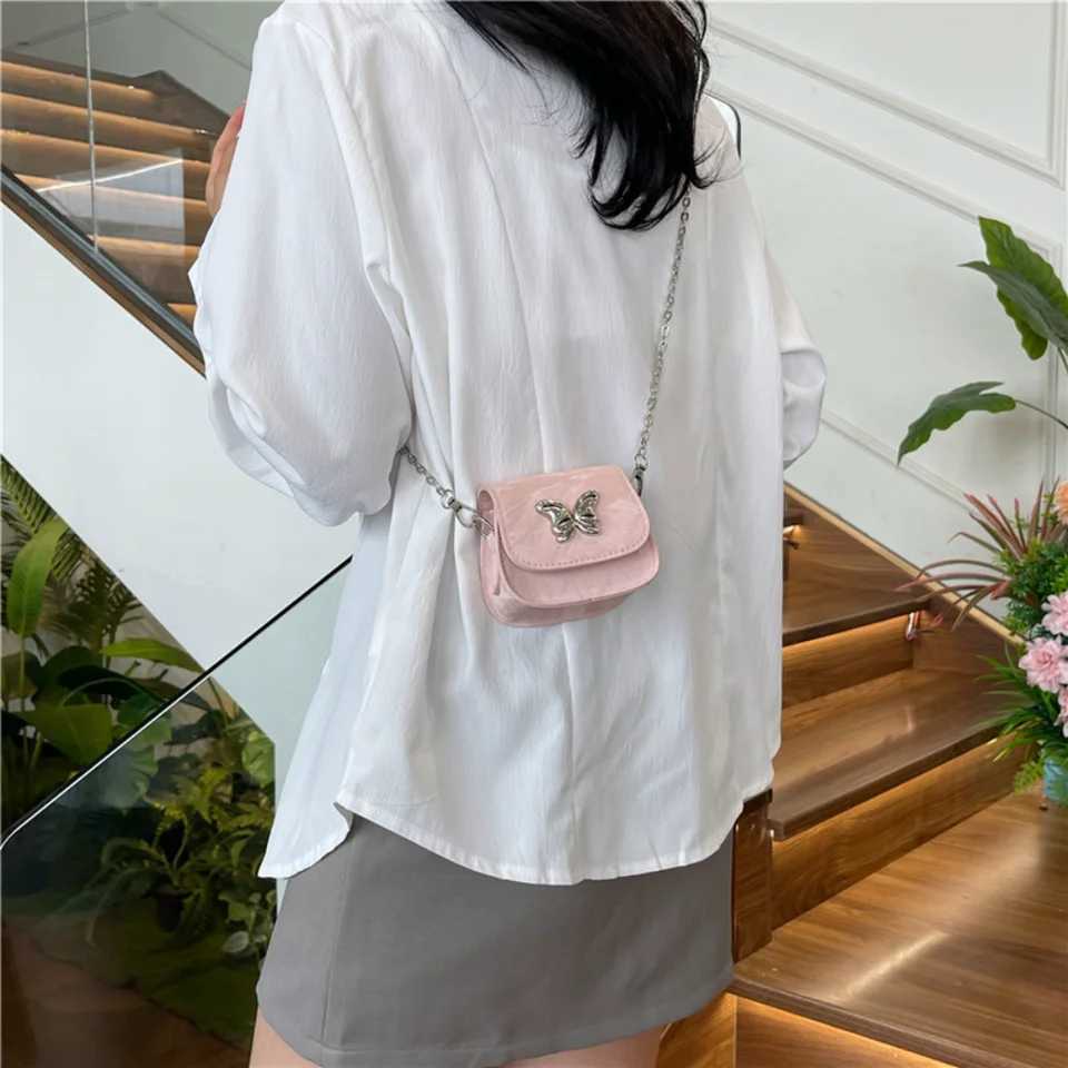 Small Square Bag Butterfly Chain Shoulder Crossbody Bag Mini Lipstick Bag Simple Trendy Saddle Bag Female Exquisite Purse WomenXJ250108